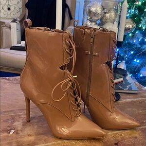 Aldo Glossy Brown Lace-Up Heeled Boots